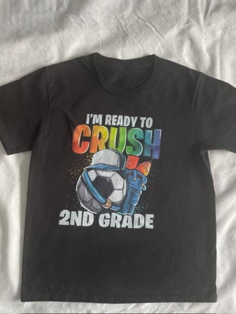 Boys Soccer Back To School Graphic T-Shirt Size Small 2nd Grade Black
